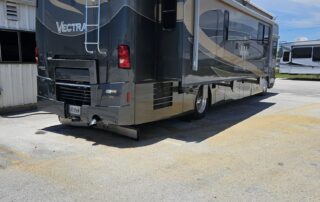 Gray and beige recreational vehicle.